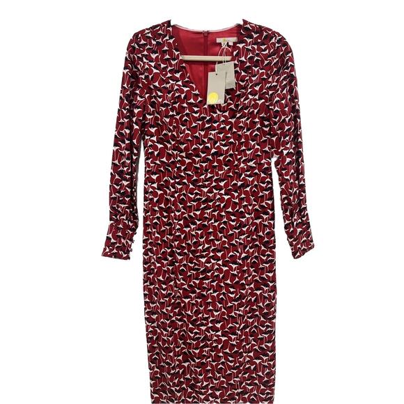 Boden Size 4L Viscose Lined Red Flowered Dress, Chest 34” Waist 29”, L 42”London - Picture 1 of 15
